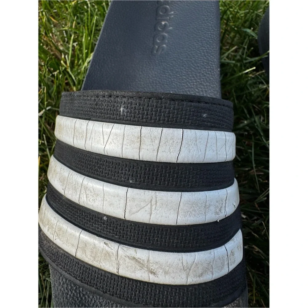 adidas Black Slides with White Stripes